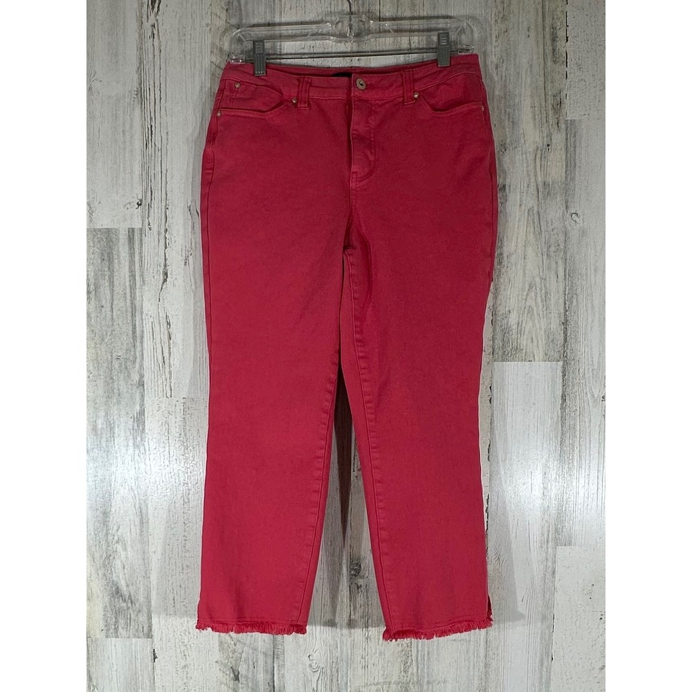 John Mark Jeans Size 8 Petite (28x23)‎ Cropped Frayed Hem Mid Rise Dark Pink